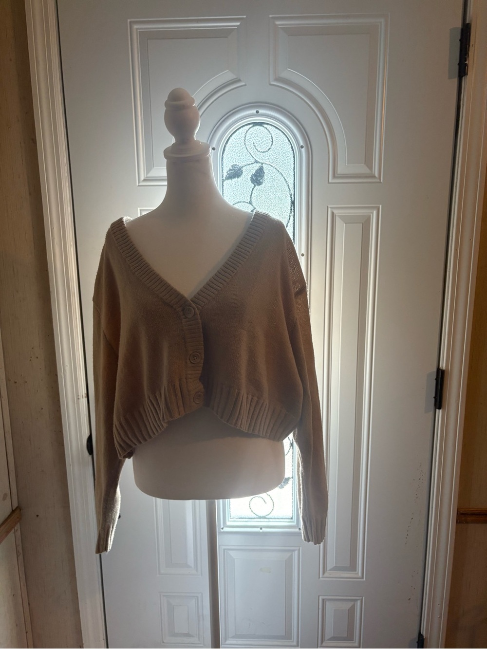 H&M Cropped V-Neck Button Cardigan - Beige